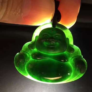 414：墨翠笑佛，黑度特黑，打灯翠绿，细腻饱满，品质高 带证书，可退换！