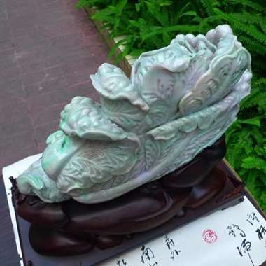 翡翠A货老坑水润精工浅紫罗兰大件厚装百财聚来白菜摆件 约裸石尺寸：420/270/150 mm 裸