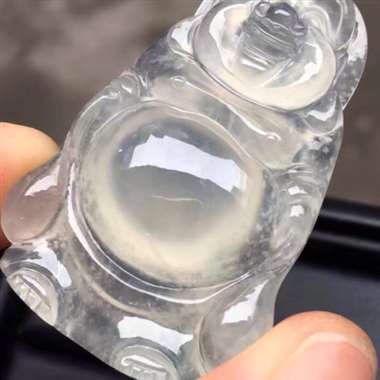 高冰站佛：有小小纹不影响，种老起胶，雕工精致，饱满，尺寸：41.5/28.3/8.5 ，tm13