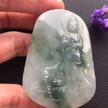 冰糯种飘花观音挂件 细腻饱满 端庄优雅