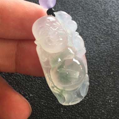 冰种飘花佛公挂件 玉质细腻通透 水润干净