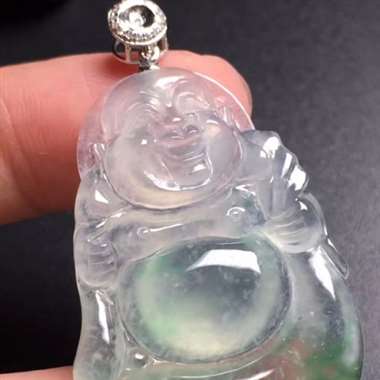 冰种布袋佛吊坠，真金真钻镶嵌，完美，种水超好，玉质细腻