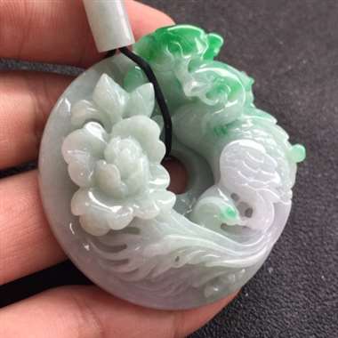 糯冰种飘阳绿凤凰挂件