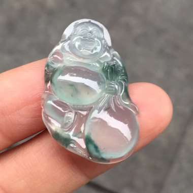 冰种飘花起光佛公吊坠，种老冰透，完美细腻，饱满圆润，性价比高，自然光实拍，大小：32.8/19.7/