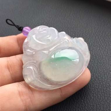 冰种飘绿完美佛公挂件