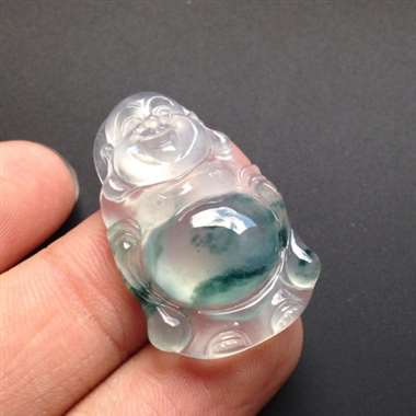 冰种飘蓝花站佛 尺寸30-18-6毫米