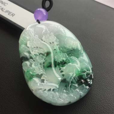 冰种飘花喜上眉梢牌挂件