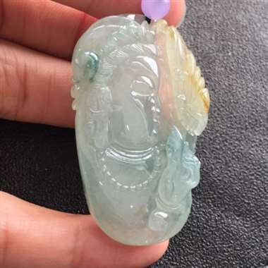 冰种飘双彩 观音挂件 冰种飘双彩 观音挂件