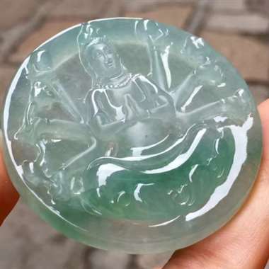 老坑冰种晴底俏色《千手观音》，冰透完美起光色靓厚装