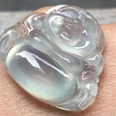 高冰佛公，尺寸：21.1*23.1*6mm，种老水足，饱满厚庄，品相佳。H17