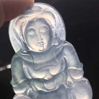 紫韵飘花观音，尺寸：62.4*41.1*5.6mm，完美起光，水润通透，带底气，品相极佳，大件。H1