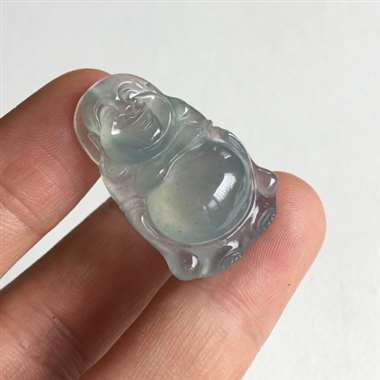 冰种 蓝水 佛公 冰种 整体蓝水色 种老 水头足 开脸喜庆 大肚饱满 佩戴漂亮 无纹裂 尺寸 31.