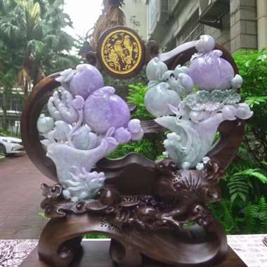 翡翠A货老坑水润紫气东来龙凤呈祥寿比南山龙凤杯摆件 约裸石尺寸：170/130/12*173/130