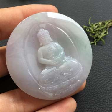 糯种飘花阿弥陀佛挂件，干净清爽，造型饱满，完美无瑕。