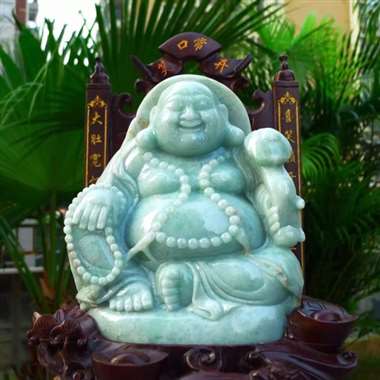 精美水润 满色 浅绿 精美 笑佛 笑口常开 料子细腻水润 尺寸 380.300.190裸石尺寸 20