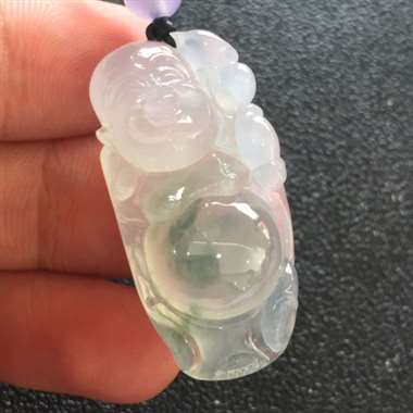 冰种飘花佛公挂件 玉质细腻通透 水润干净