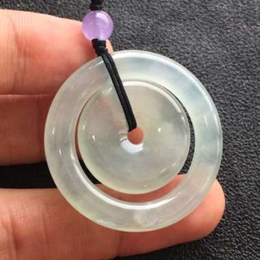 冰种飘花平安扣挂件 冰爽干净 玉质细腻通透