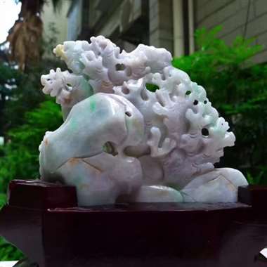翡翠A货老坑水润春带彩生机勃勃海底世界摆件 约裸石尺寸：130/170/30 连底坐：240/250