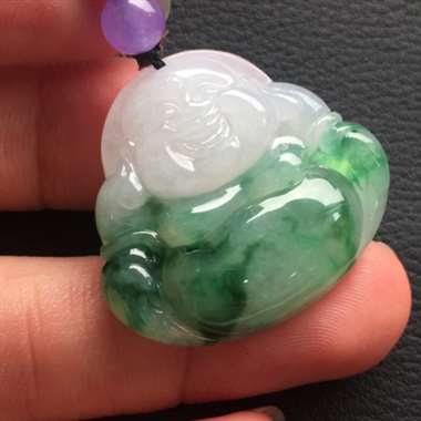 冰糯种飘花笑佛挂件 色泽艳丽 水润饱满