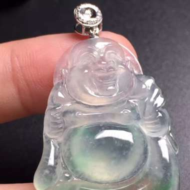 冰种布袋佛吊坠，真金真钻镶嵌，完美，种水超好，玉质细腻