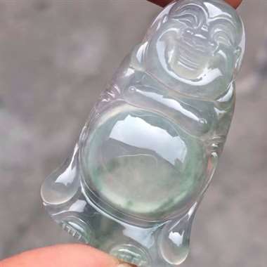 福利！冰种飘彩站佛：完美无裂纹，种老起胶，雕工精致，色泽漂亮，饱满，尺寸：38.8/22.4/6.6