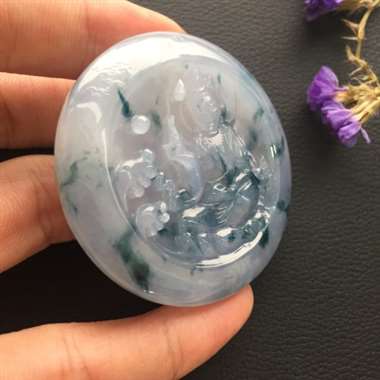 冰糯种飘花紫罗兰观音挂件 玉质细腻饱满 端庄优雅