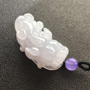 冰种浅紫罗兰完美貔貅，实物带紫，没有图片紫