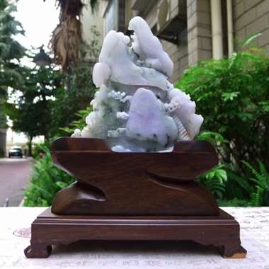 翡翠A货老坑糯冰精工飘花拜师学艺步步高升山子摆件 约裸石尺寸：170/160/85 连底坐：280/