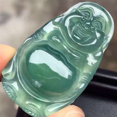 蓝水站佛：完美无裂纹，种老起胶，雕工精致，色泽漂亮，饱满，尺寸：35.8/21.3/6.4 ，tm1