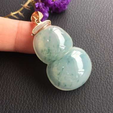 冰种18k 金扣飘花葫芦吊坠