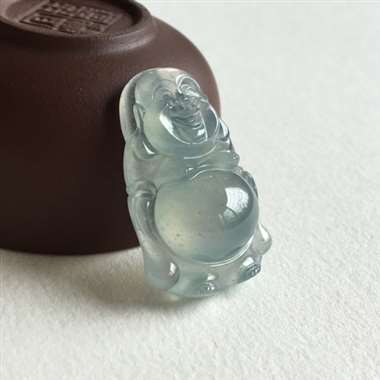 冰种 蓝水 佛公 冰种 整体蓝水色 种老 水头足 开脸喜庆 大肚饱满 佩戴漂亮 无纹裂 尺寸 31.