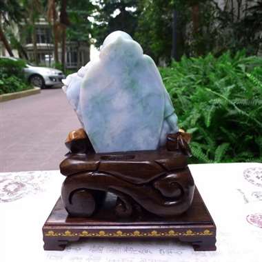 翡翠A货老坑水润紫气东来笑口常开弥尔佛摆件 约裸石尺寸：170/160/60 连底坐：320/220