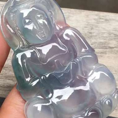 紫韵飘花观音，尺寸：62.4*41.1*5.6mm，完美起光，水润通透，带底气，品相极佳，大件。H1