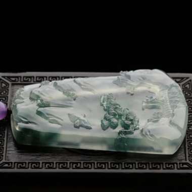 -天然A货老坑冰种飘蓝花万古长青挂件  020-076-长58.2
