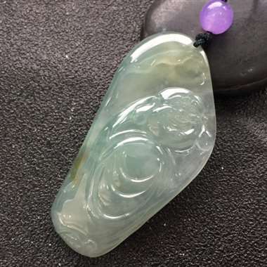 冰种浅绿底带翡布袋佛挂件 冰种浅绿底带翡布袋佛挂件