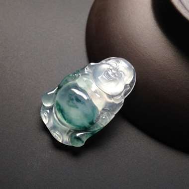 冰种飘蓝花站佛 尺寸30-18-6毫米