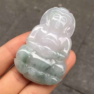 翡翠冰种飘花观音吊坠，种水好，完美漂亮，自然光实拍，性价比高，大小：56/36.6/7.7mm
