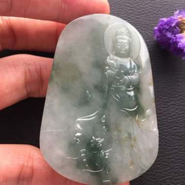 冰糯种飘花观音挂件 细腻饱满 端庄优雅