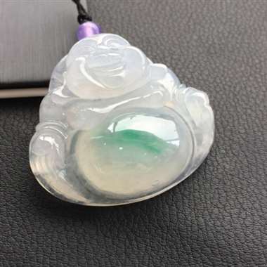 冰种飘绿完美佛公挂件