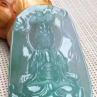 老坑冰种豆色三彩《普贤菩萨》，细腻完美起光色靓大件厚装