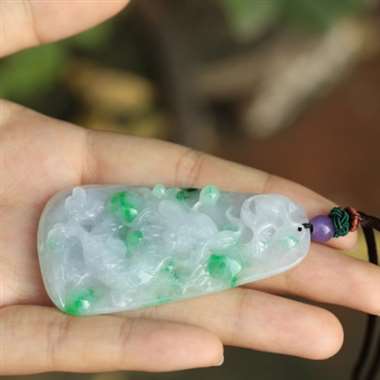 -天然A货翡翠糯种飘翠龙戏珠挂件  016-090  -长6